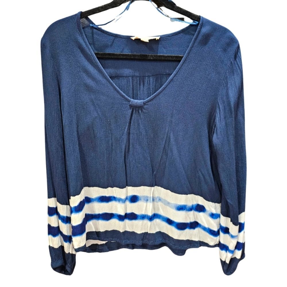 Lovestitch Boho Blue and White Longsleeve Tie Dye Blouse 100% Rayon Size M
